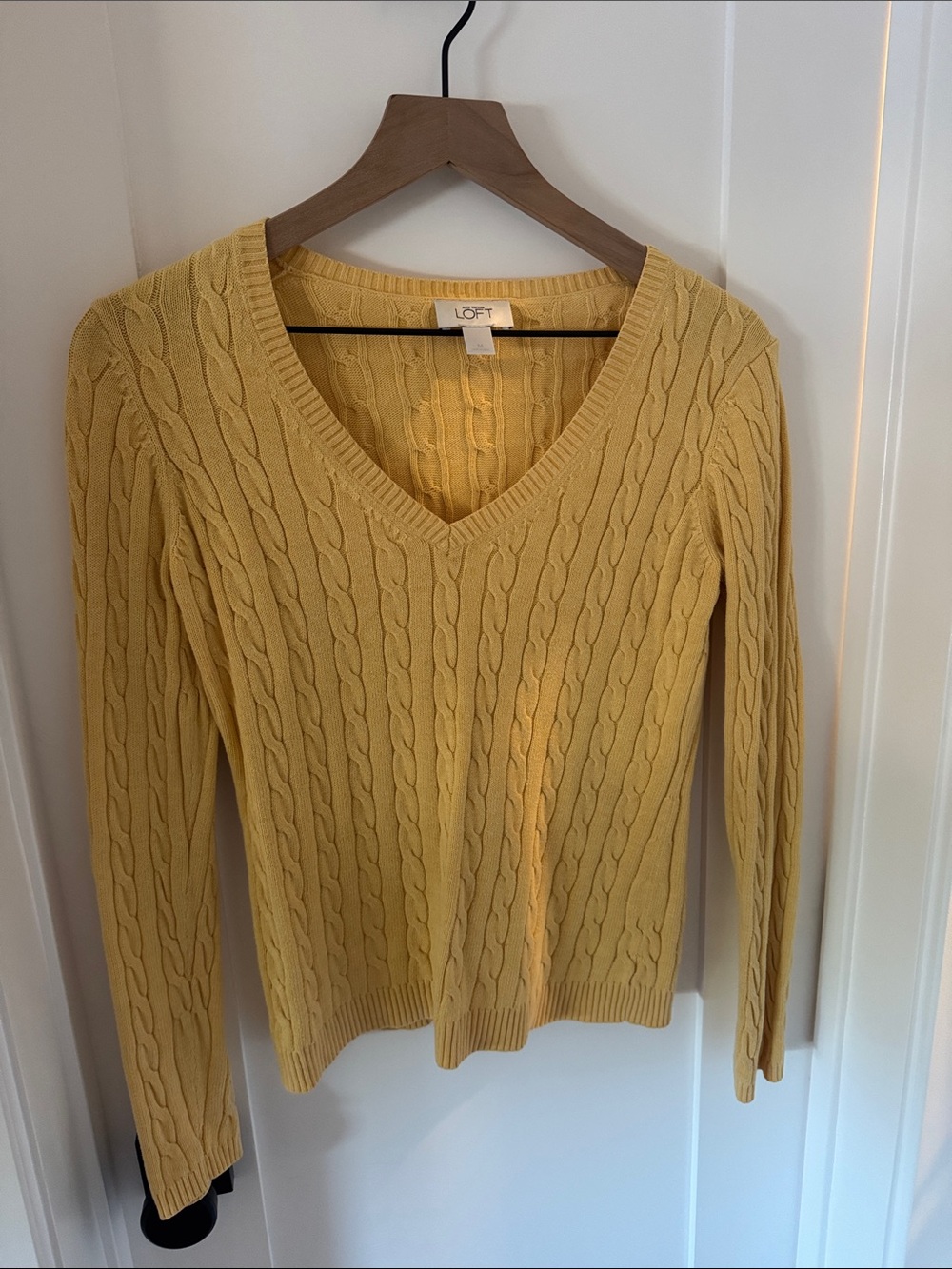 LOFT Cable Knit V-Neck Sweater in Sunny Yellow